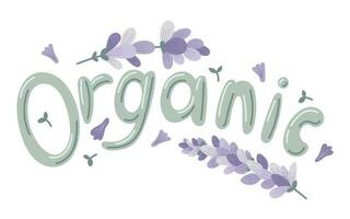 carino testo lettering organico. ramoscelli con lavanda fiori. vettore piatto isolato etichetta o etichetta.