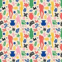 Groovy scarabocchio e astratto arte senza soluzione di continuità modello. matisse casuale biologico forme e femmina sagome nel di moda retrò 60s 70s stile. vettore