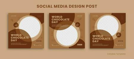 impostato di modificabile sociale media design inviare con cerchio e Marrone tema. per celebrare mondo cioccolato giorno. adatto per vendita striscione, inviare, Annunci, promozione Prodotto, attività commerciale, cibo, fnb, caffè vettore