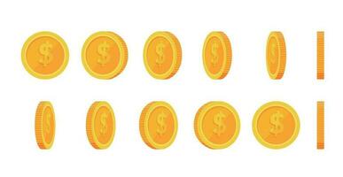 oro moneta animazione.rotazione icone nel diverso angoli. i soldi girare in giro .Giochi e applicazioni piatto vettore illustrazione