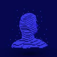 3d pixel arte umano testa contro blu sfondo. vettore