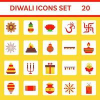 illustrazione di diwali-20 icone impostato su giallo sfondo. vettore