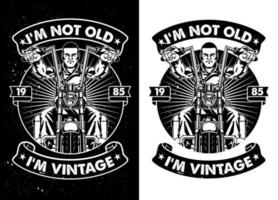 nero e bianca Vintage ▾ maglietta design di strutturato motociclo box auto vettore