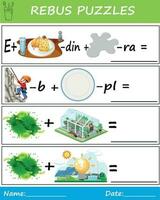 rebus puzzle per bambini, creativo cervello teaser, e immagine puzzle per esercizio un' capretto cervello foglio di lavoro risposta energia, clima, serra, verde energia vettore