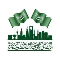 23 settembre Arabia arabia nazionale day.flag di ksa e Arabo thuluth tipografia. traduzione Arabia nazionale giorno. vettore