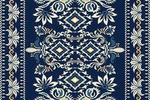 ikat floreale paisley ricamo su Marina Militare blu sfondo.ikat etnico orientale modello tradizionale.azteco stile astratto vettore illustrazione.disegno per trama, tessuto, abbigliamento, avvolgimento, decorazione, tappeto.