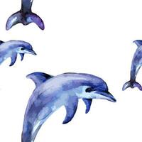 delfini acquerello senza soluzione di continuità modello sfondo. mano dipinto blu delfino. sfondo, acquerello tessuto, blu involucro ornamenti acquerello tessuto, bambini camera. vettore
