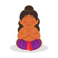 illustrazione di sadhu ragazzo o prahlad fare preghiera con chiuso occhi nel seduta posa. vettore