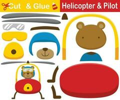 divertente orso su elicottero. formazione scolastica carta gioco per bambini. ritagliare e incollaggio. vettore cartone animato illustrazione