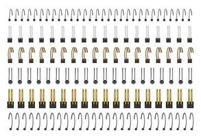 realistico taccuino spirale attacchi, metallo squillare raccoglitori. plastica spirali bobine per calendari o carta fogli, bloc notes filo anelli vettore impostato