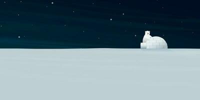 notte a nord polo con nevicata avere polare orso scoprire igloo. settentrionale artico paesaggio vettore illustrazione. vita nel il nord nel il ghiaccio piatto design.