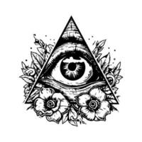 occhio nel triangolo illustrazione è un' simbolo di mistero e intrigo, Perfetto per quelli guardare per Inserisci un' toccare di misticismo per loro disegni. vettore