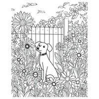 fiore cane colorazione libro pagine per adulti vettore