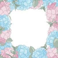 un' piazza telaio di blu e rosa hartensia cespugli. pastello decorazione con fiori, le foglie per fotografie, eccezionale e arredamento vettore