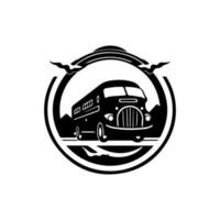 mezzi di trasporto furgone logo design cattura il spirito di movimento e progresso, Perfetto per la logistica e legati al trasporto Marche. vettore