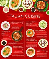italiano cucina cibo menù, pasta, carne, verdure vettore