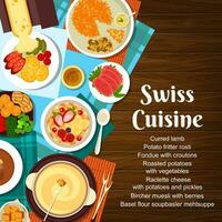 svizzero cucina menù coperchio, Svizzera cibo piatti vettore