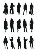vettore femminile sagome di donna, donne, femmina, fanciulla, ragazza, signore, ragazze. attività commerciale donne, imprenditore, esecutivo, fashionista, insegnante, pubblico, studenti, amiche