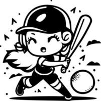 softball - nero e bianca isolato icona - vettore illustrazione