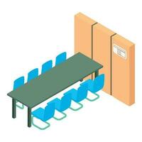 conferenza mobilia icona isometrico vettore. ufficio mobilia e grande pacco scatola vettore