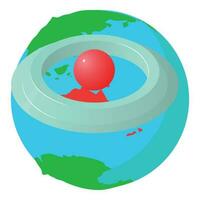 navigazione icona isometrico vettore. pianeta terra globo con grande rosso il giro perno icona vettore