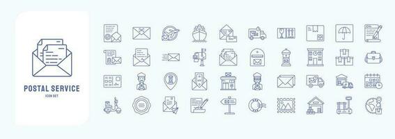 collezione di icone relazionato per postale servizio, Compreso icone piace assicurazione, codice a barre, carico barca, avvolgere e Di Più vettore