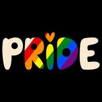 orgoglio mese celebrazione. orgoglio lettering su un' nero sfondo con arcobaleno bandiera per striscione, saluto carta. vettore
