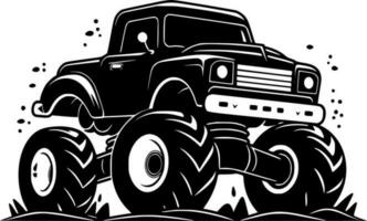 mostro camion - nero e bianca isolato icona - vettore illustrazione