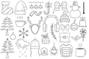 set di stampa di disegnato a mano scarabocchio illustrazioni di inverno Natale vettore
