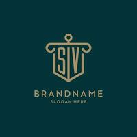 sv monogramma iniziale logo design con scudo e pilastro forma stile vettore