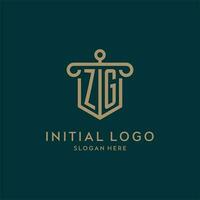 zg monogramma iniziale logo design con scudo e pilastro forma stile vettore