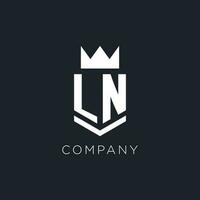 ln logo con scudo e corona, iniziale monogramma logo design vettore