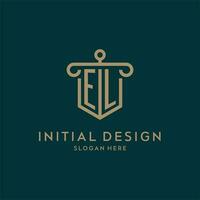 EL monogramma iniziale logo design con scudo e pilastro forma stile vettore