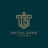 è monogramma iniziale logo design con scudo e pilastro forma stile vettore