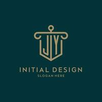 jy monogramma iniziale logo design con scudo e pilastro forma stile vettore