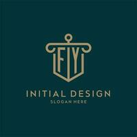 fy monogramma iniziale logo design con scudo e pilastro forma stile vettore