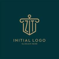 zt monogramma iniziale logo design con scudo e pilastro forma stile vettore