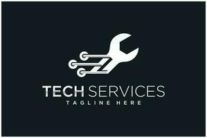 tecnologia logo con chiave inglese vettore