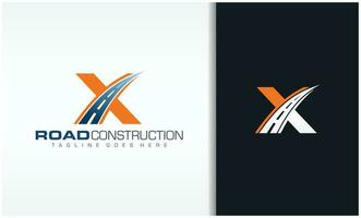 lettera X con strada logo cantare il creativo design concetto per autostrada Manutenzione e costruzione vettore