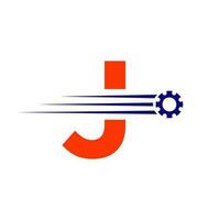 iniziale lettera j Ingranaggio ruota dentata logo. settore automobilistico industriale icona, Ingranaggio logo, auto riparazione simbolo vettore