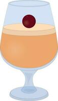 cremoso pesca dolce servito nel Cognac bicchiere e decorato con rosso bacca vettore illustrazione