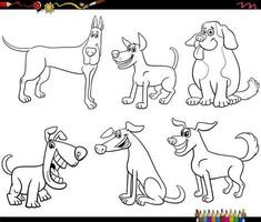 cartoni animati cani personaggi animali set da colorare pagina vettore