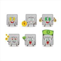 argento primo pulsante cartone animato personaggio con carino emoticon portare i soldi vettore