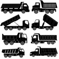 edificio camion silhouette icona impostare. pesante attrezzatura, astratto nero camion icona collezione isolato su bianca vettore