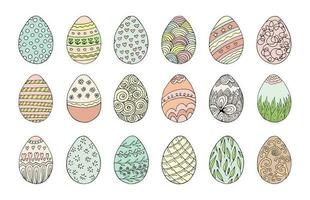 impostato mano disegnato colore Pasqua uova con decorazione. scarabocchio vettore illustrazione