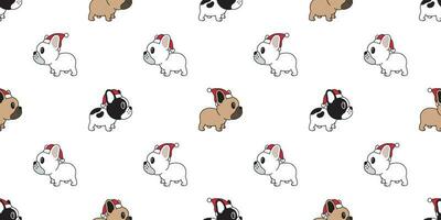 cane senza soluzione di continuità modello Natale vettore francese bulldog Santa Claus natale cappello sciarpa osso cartone animato illustrazione isolato piastrella sfondo ripetere sfondo