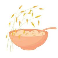 salutare prima colazione fiocchi d'avena porridge nel ciotola. vettore illustrazione. caldo porridge avena, vegano vegetariano peso perdita dieta prima colazione cibo. isolato su un' bianca sfondo.