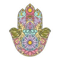 fatima mano colorato indiano simbolo. khamsa, sacro orientale cartello, bene fortuna fascino. hamsa con tutti vedendo occhio. vettore