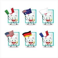 medico pagamento cartone animato personaggio portare il bandiere di vario paesi vettore