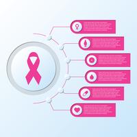 Simbolo del nastro di consapevolezza del cancro al seno con il modello del grafico di informazioni delle icone delle frecce della rete vettore